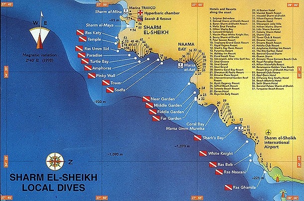 Карта локальный дивинг сайтов Шарм Эль Шейха Local dives Sharm El Sheih